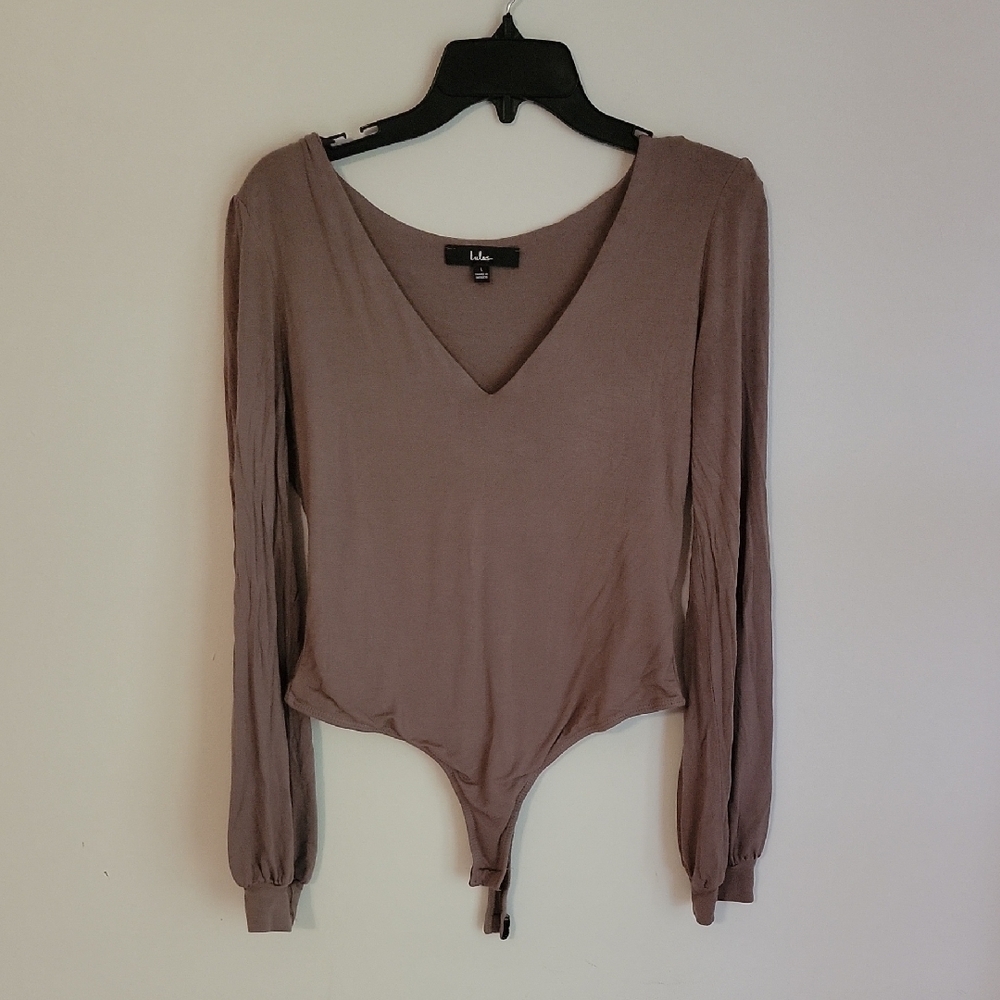 Lulu's Taupe Long Sleeve Women's Body Suit- LARGE